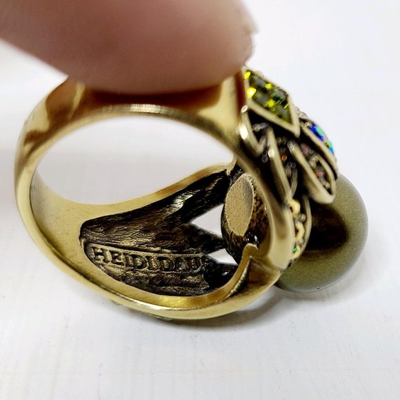 STUNNING-Heidi Daus Simulated Pearl Ring W Irridescent Rhinestones, EUC Size 7 - Picture 4 of 5